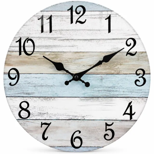 SWGOTA Stille ronde wandklok 12 inch van MDF met houtlook, grote zwarte cijfers en decoratieve wijzers Bruin