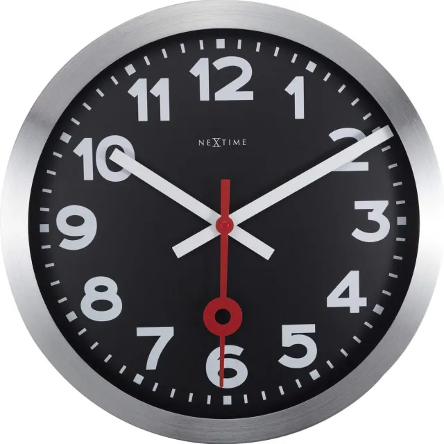 NeXtime Station – Wandklok – 35 cm – Aluminium – Zwart
