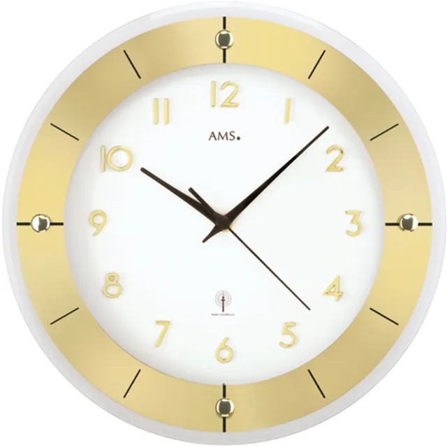 AMS F5850 - Wandklok - Analoog - Rond- Radiogestuurde tijdsaanduiding - Aluminium - Mineraal Glas - Ø31 cm - Beige