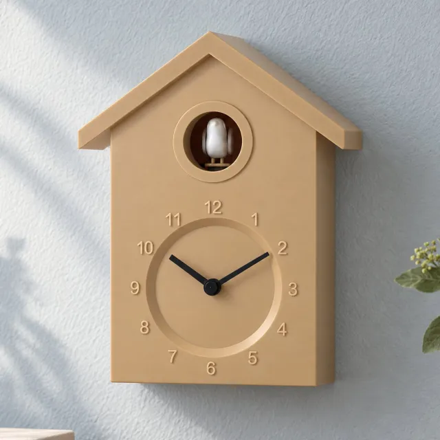 Cheqo Koekoeksklok Modern - Wandklok - Minimalistische Koekoeksklok - Cuckoo Clock - Cuckoo Klok - Koekoeksklok Beige - Klok - Koekoeksklok voor Kinderen - Koekoeksklok voor Woonkamer - Koekkoeksklok - Vogelklok