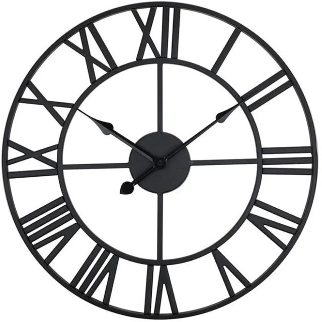 REDOM Wandklok 50 cm – Klok met Romeinse Cijfers – Stil Quartz Uurwerk – Retro Decoratieve Klok – Voor Woonkamer, Slaapkamer en Keuken – IJzer – Zwart