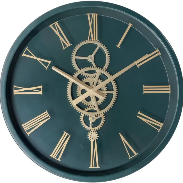 Atmosphera Créateur d'intérieur® Wandklok van metaal in vintage-stijl met bewegende tandwielen ARACELY Vert