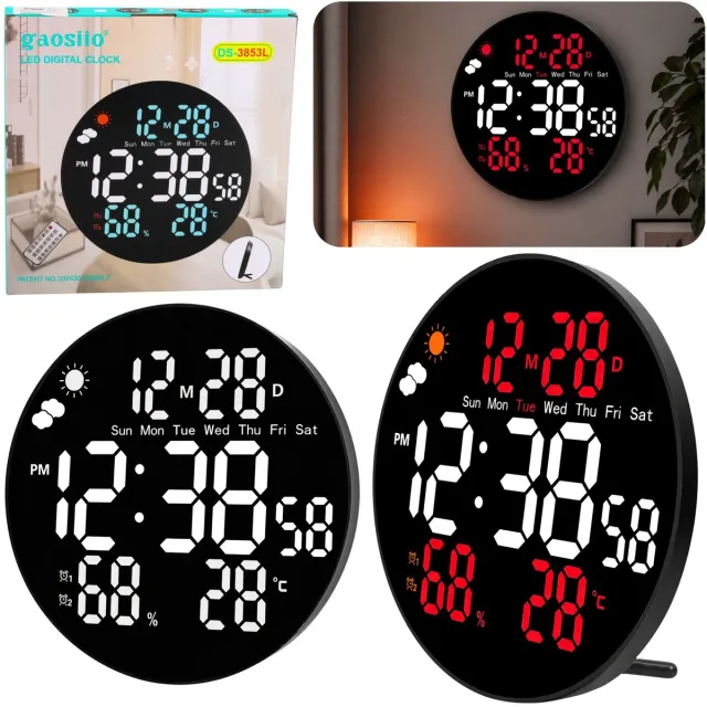 Lean Digitale Led Wandklok Datum Temperatuur Vochtigheid Alarm Afstandsbediening 25 Cm - UNI Meerkleurig