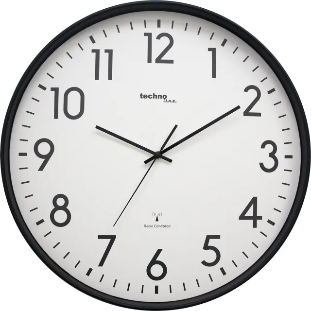 Technoline WT 8998 - Wandklok - Analoog - Rond - Kunststof Raam - Radiogestuurde tijdsaanduiding - Cijfers - Zwart - Wit - ∅ 50,5 cm