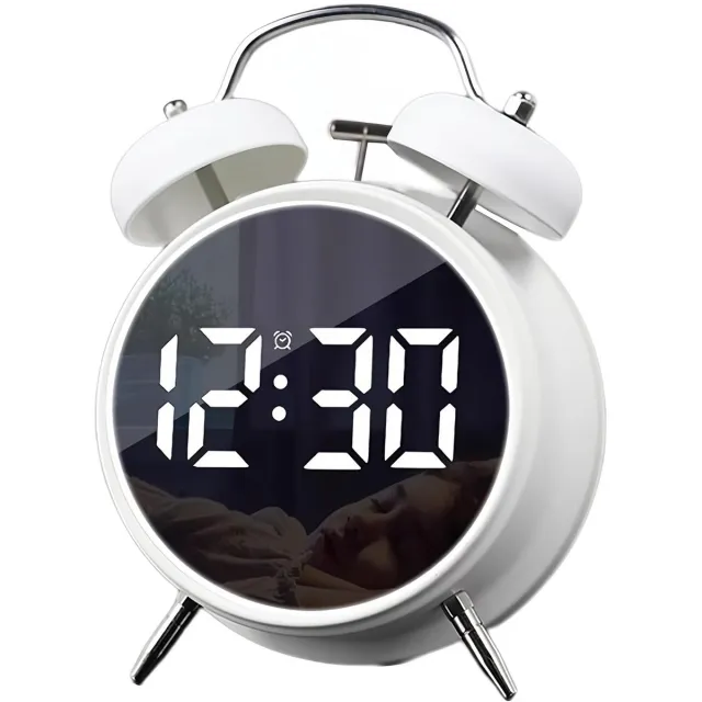 carmdering Reiswekker - Klok - Digitale Klok - >70 dB metalen bel, ideaal voor diepe slapers - LED-display met tijd en datum - Stille werking, geen getik - Spraakbediening, energiebesparend - Wit