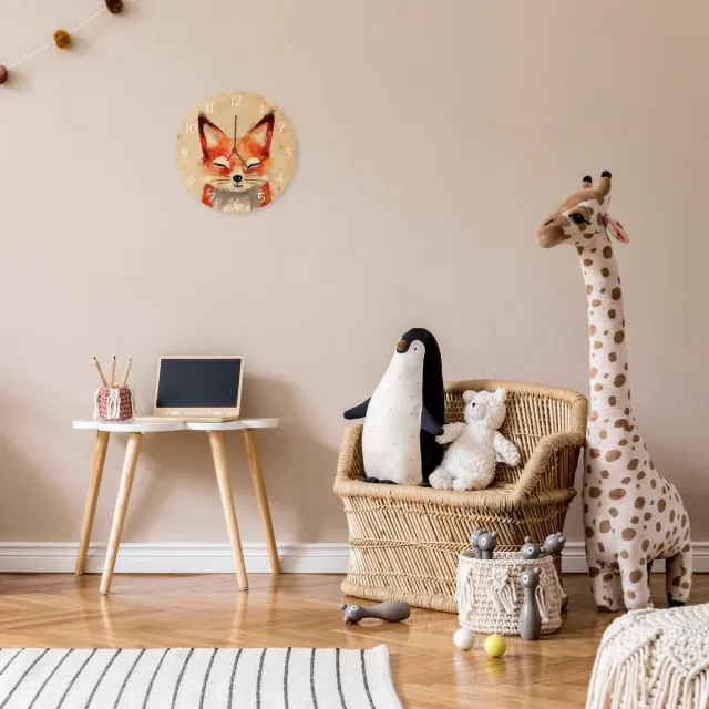 Famanu Wandklok met vosontwerp in aquarelstijl, decoratief voor kinderkamer Multi colour