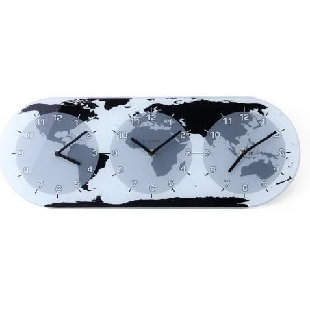 Nextime Wandklok - 50 x 18,6 x 3,6 cm - glas - wereldklok - 'Mondial' Grijs