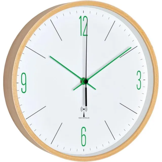 TFA Dostmann TFA - Analoge Design Funk-Wandklok mit Ahorn-Rahmen 60.3524 - Grüne Ziffern und Zeiger Blaue Ziffern und Zeiger Zwart