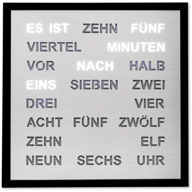 Intertime Horloge de mots | Horloge murale | 40x40 | SILVER| Francais / ARGENT