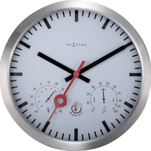 NeXtime Clematis – Wandklok – 35 cm – Aluminium – Wit – Weerbestendig/Stil