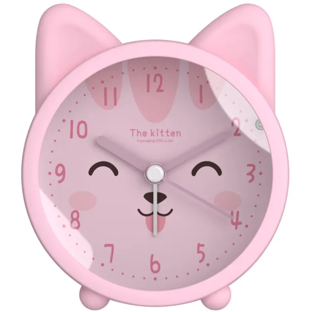 The kitten Wekker voor kinderen - Leuke dieren katjes wekker - stille, niet-tikkende siliconen klok - Met nachtlampje - geschenken voor kinderen - rose Roze