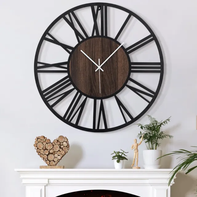Mee 2ou Grote Wandklok met Tikgeluid, 34 CM/14 Inch Stil, Geruisloos, Werkt op Batterijen, Modern, Extra Groot, Retro Vintage Extra Groot Wandklok voor Woonkamer, Slaapkamer en Keuken Bruin