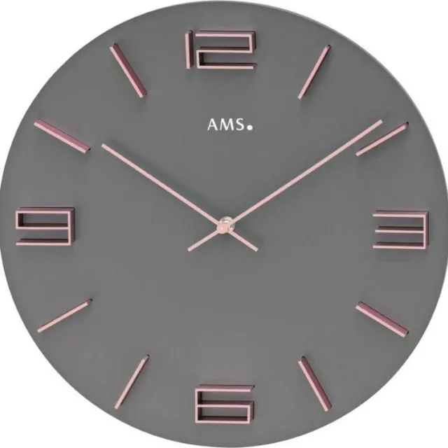 AMS W9590 - Wandklok - Analoog - Hout - Aluminium - Grijs
