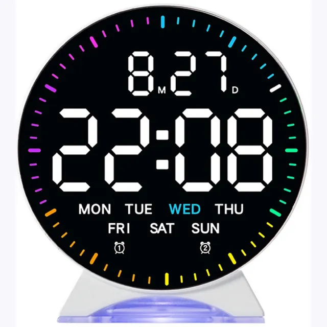Bobypet Digitale Wekker met Nachtlampje en 4.3 Inch LED Scherm - Dubbel Alarm en Snooze - RGB Sfeerlicht met 9 Lichtstanden - Netstroom & Batterij Gevoed - Slaapkamer Klok Cadeau - wit