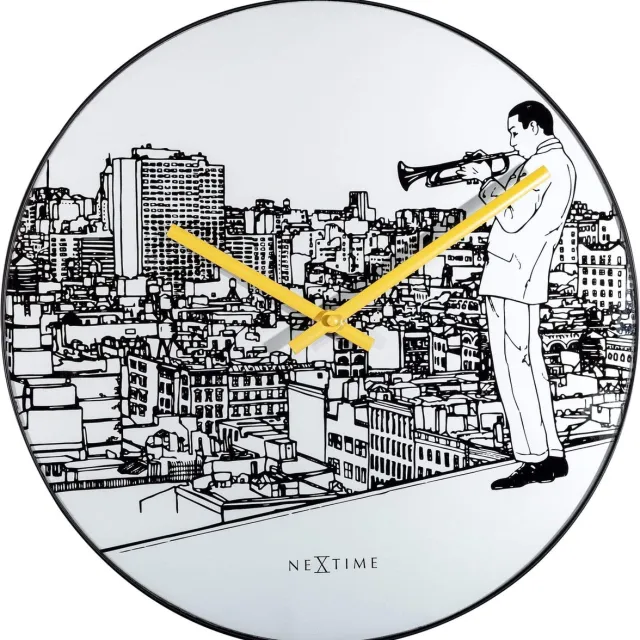 NeXtime Trumpet City – Stille Wandklok – 40 cm – Glas/Metaal – Wit