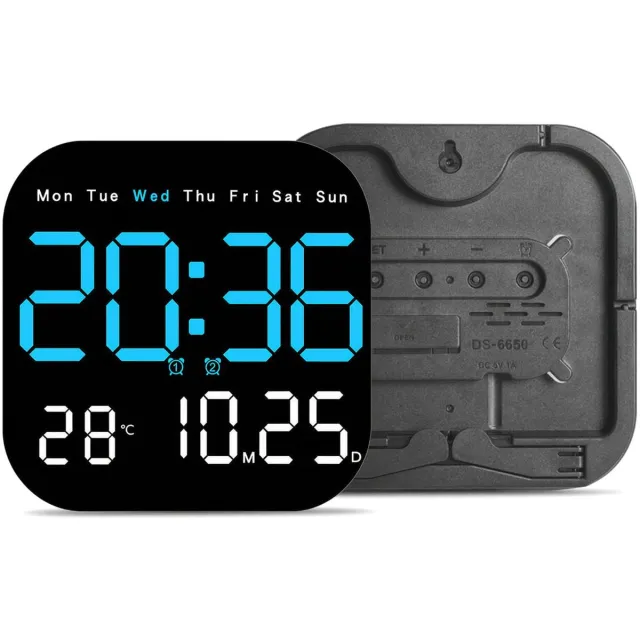 carmdering Digitale LED Wandklok- Grote Digitale Klok met Datum, Tijd, Temperatuur en Weekdag - Wandklok met Afstandsbediening - Countdown Timer & Wekker - 10 Helderheidsniveaus - USB Voeding Zwart