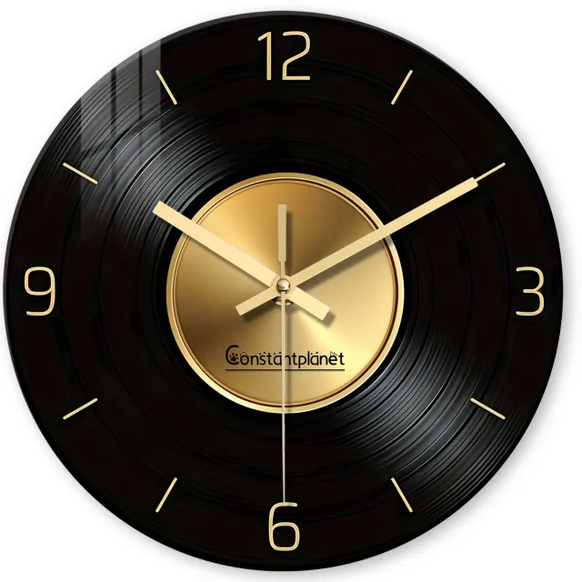 Mura Logistiek Mura Klok - Wandklok - Muurklok - Wall Clock - Stil Kwartsmechanisme - Diameter 30cm - Gehard Glas - Muziek Plaat - Zwart/goud
