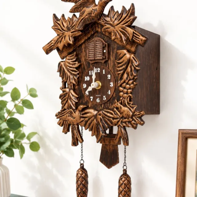 VHV Wekker - Koekoeksklok met en slinger, wandklok van hars met vogelmotief voor thuisdecoratie Bruin