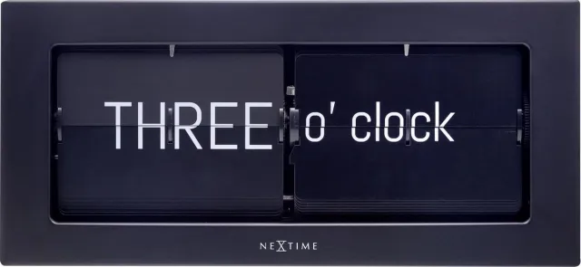 NeXtime Flip Klok - Tafelklok/ Wandklok -Zwart - Metaal- 36x16x8.5 cm -Big Flip Text