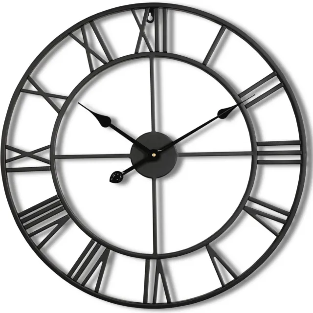 HomeShopXL HSXL Wandklok Industrieel - 60 cm - Stil Quartz uurwerk - Zwart Metaal - Zwarte Wijzers - Romeinse Cijfers