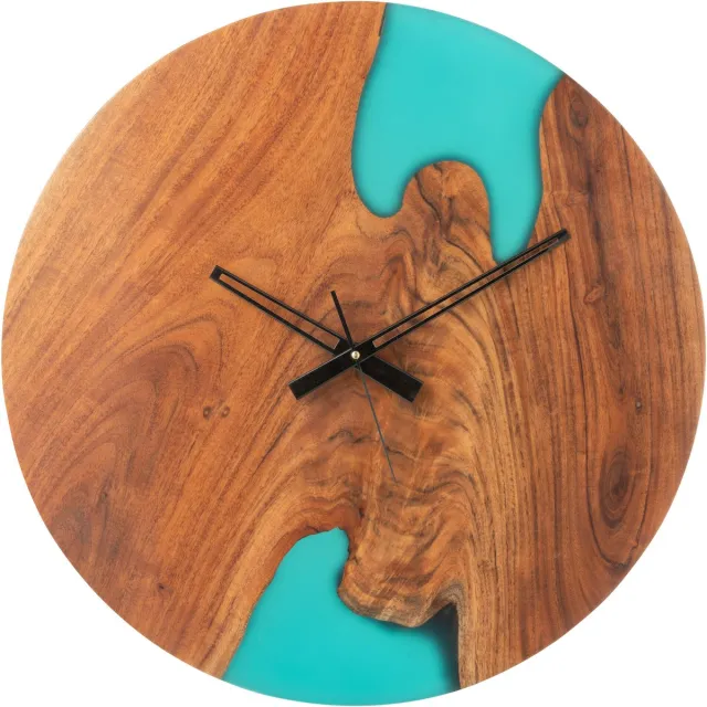 J-Line klok Modern Acacia - hout/epoxyhars - naturel/blauw