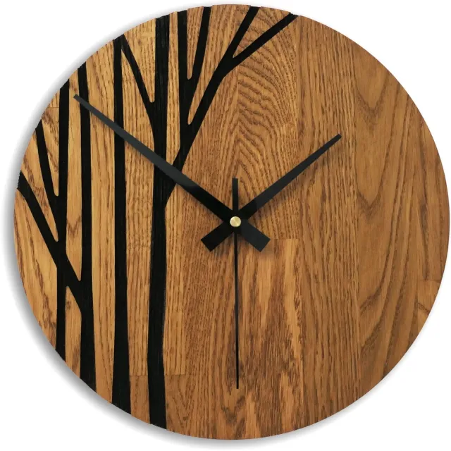 SENTOP Houten Wandklok, Eikenhouten Wandklok, Moderne Wandklok, Woondecoratie, Echte Eikenhouten Wandklok, Grote Houten Wandklok, Eikenhout - Amberkleur, 50 cm