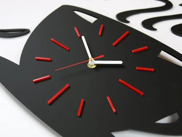 mandee.nl Grote wandklok Wandklok naar keuken COFFE TIME ZWART horloge moderne klok cadeau muur decoratie Unieke wandklokken huwelijkscadeau
