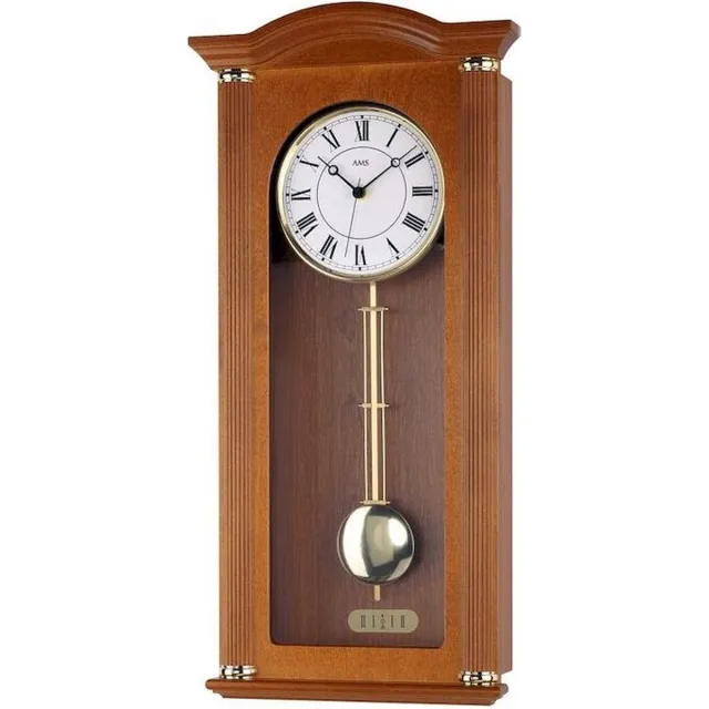 AMS wandklok prachtige houten radio controlled slinger klok-5014-9 hout kleur
