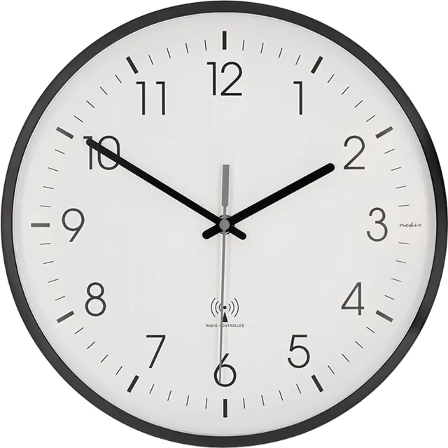 Nedis Wandklok - Diameter 30 cm - Radiogestuurde - Stille beweging - Wit / Zwart CLWA7226SS - Wit