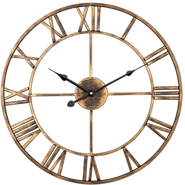 REDOM Wandklok 50 cm – Retro Klok met Romeinse Cijfers – Stil Quartz Uurwerk – Decoratieve Wandklok voor Woonkamer, Slaapkamer en Keuken – IJzer Retro goud