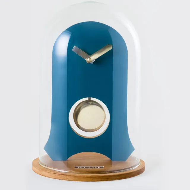 Kloq Koepelklok met Pendule - Bureau Klok - Batterijen Inbegrepen - Quartz Beweging - Niet-Tikkend Batterij Aangedreven - Petrol Blauw en Glimmend Goud - 21 cm x 21 cm x 31,5 cm Blauw & Goud
