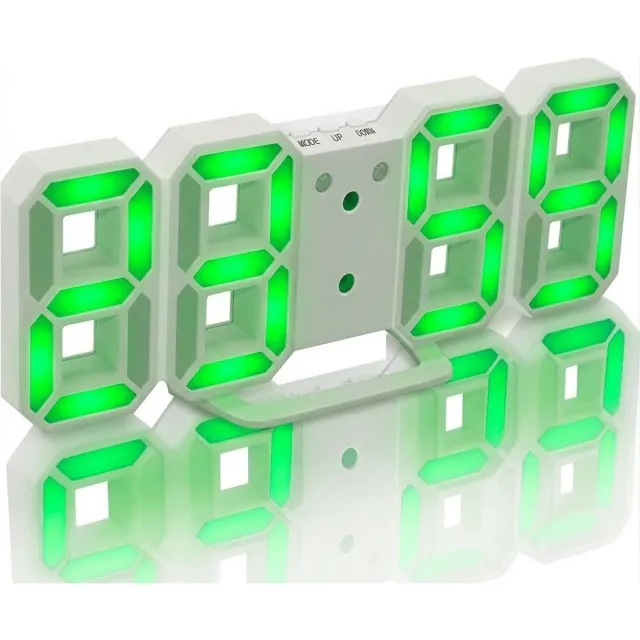 HomeShopXL Digitale LED Klok Wekker met Groen Licht - op USB (incl.) - Tafelklok voor Slaapkamer - Game Kamer - 24 x 9,4 x 1,7 cm - W1005GR - met Temperatuur, Datum en AM en PM weergave Wit|Groen Licht