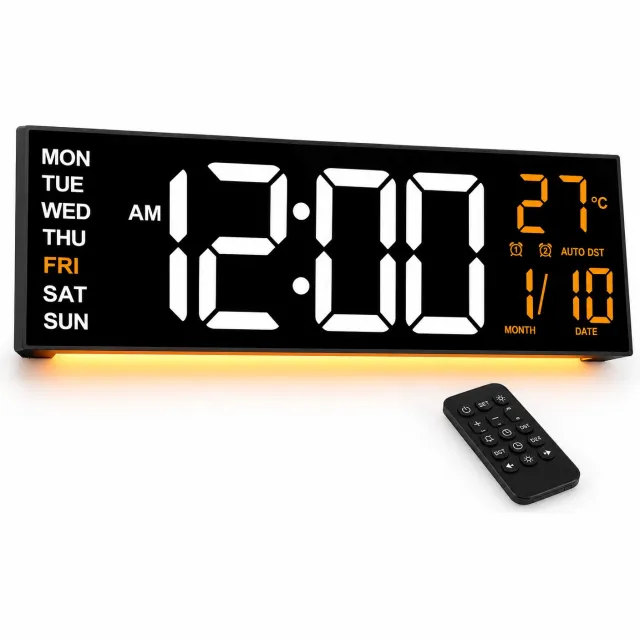 Mura Logistiek Mura Digitale Klok - Wekker - Wandklok - Alarm Clock - Nachtklok - 8 Kleuren Display - 42Cm - 4 Levels Dimbaar - Warm Licht Zwart
