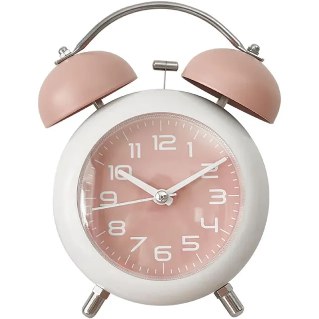 oneay Wekker, metalen analoge bureauklok van 10 cm met nachtlampje, stil, voor studentenkamer, thuis, kantoor en op reis (Roze)