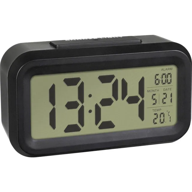 TFA Dostmann 60.2018.01 - Wekker - Digitaal - Quartz - LCD Scherm - Kunststof - Datumaanduiding - Alarm - Snooze - Binnentemperatuur - Achtergrondverlichting - Zwart