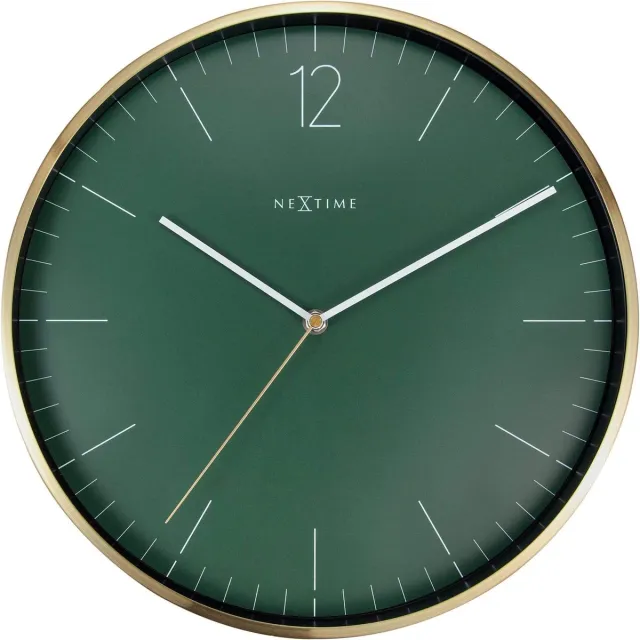 NeXtime Wandklok - 34cm - Glas/Metaal - Mos Groen- 'Essential Gold'