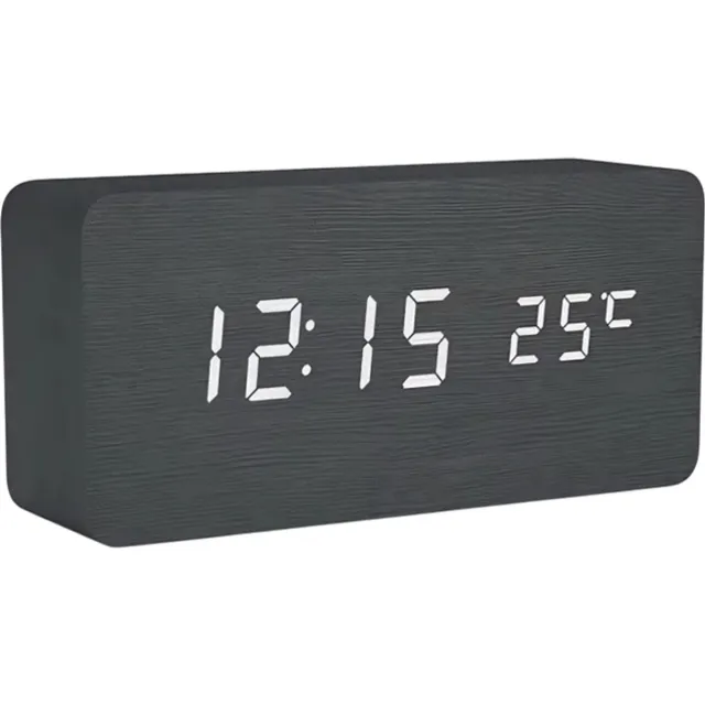 rimmo Houten LED Digitale Wekker met Temperatuurweergave en Alarm – Moderne Bureauklok voor Slaapkamer en Kantoor-ZWART