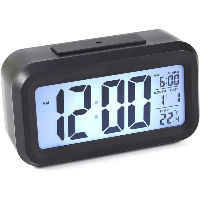 PolkaHome Digitale Wekker met Verlichte LCD Display – Stille Rechthoekige Tafelklok met Datum- en Temperatuurfunctie, Belalarm, Kunststof Frame – Wekker Digitaal voor Slaapkamer, Kinderkamer & Bureau zwart