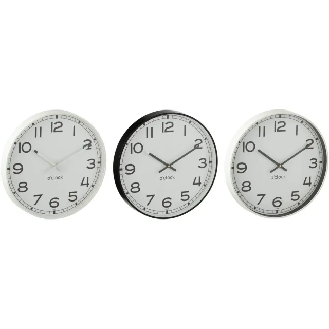 J-Line klok Rond - kunststof - wit/zwart - large - 3 stuks - Ø 40 cm Multi