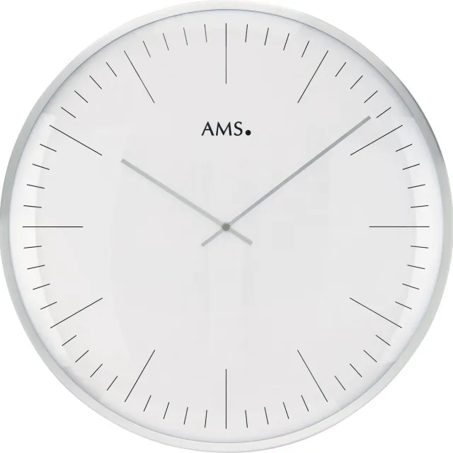 AMS W9540 – Wandklok, Quartz – Glas – Metaal – Ø40 cm – Zilver