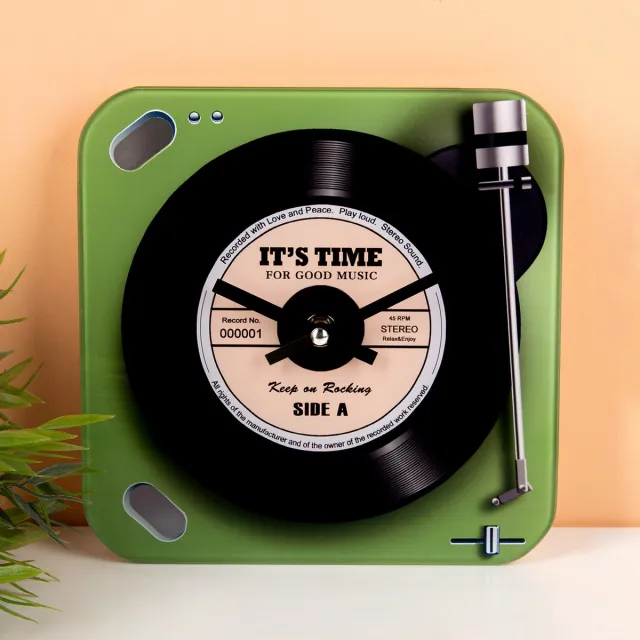 OOTB Retro Platenspeler Klok Beige,Zwart