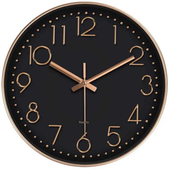 GelldG Wandklok Modern - Goed leesbaar - Stille 30cm Klok - Analoog - Uurwerk - Muurklok - Quartz - werkt op batterijen - Geschikt voor de woonkamer, het kantoor, de keuken of de kinderkamer - Zwart Goud
