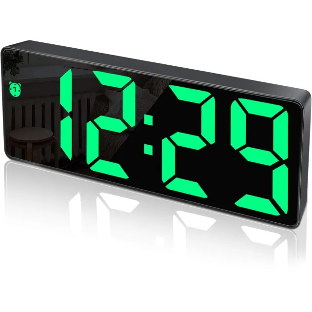 longziming Digitale Wekker – LED-Spiegelwekker – Elektronische Klok – Stille Moderne Wekker – Groot LED Display – Snooze Functie – Dimbaar Licht – Stijlvol en Compact Zwart