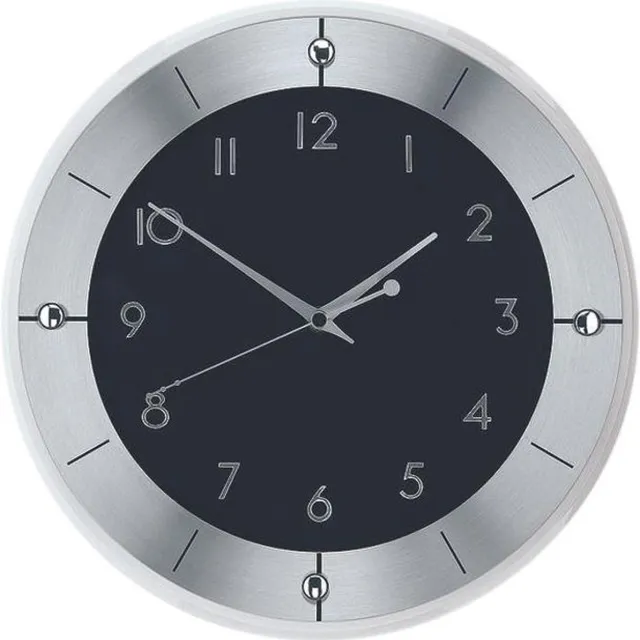 AMS W9449 – Wandklok, Quartz – Glas – Aluminium – Ø31 cm – Zilver/zwart - gewoon uurwerk
