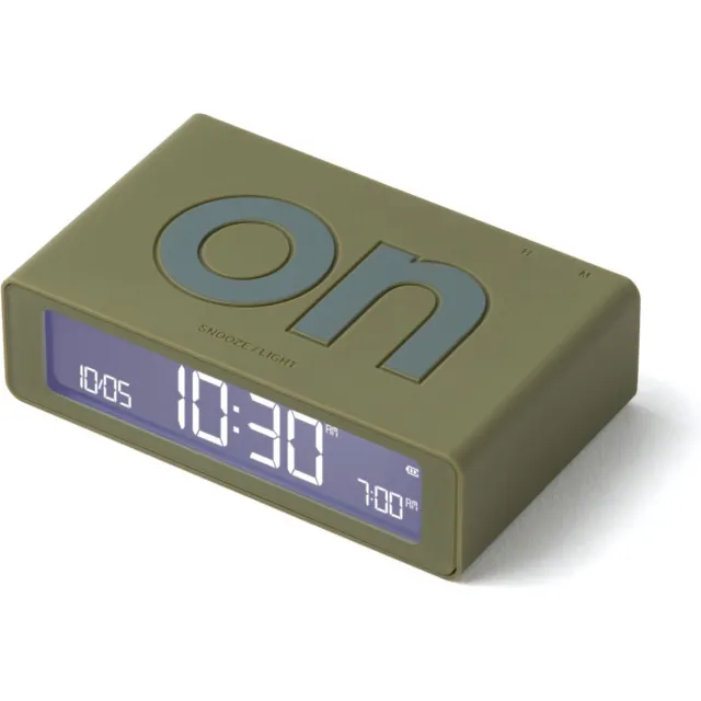 Lexon Flip Mini 8cmx2,3cmx4,9cm LR158 ON OFF Oplaadbare Wekker - Kakhi Groen