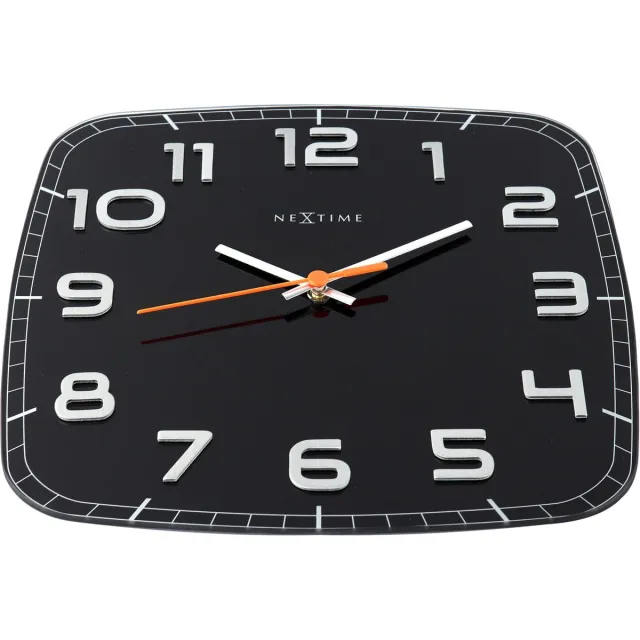 NeXtime Wandklok - 30 x 30 x 3.5 cm - Glas - Zwart - 'Classy Square'