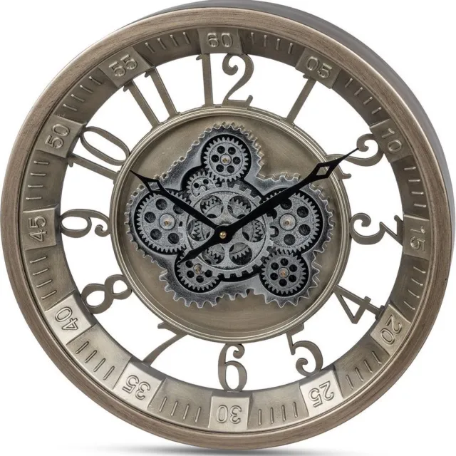 Formano Klok - Wandklok - Tandwielen - Met Glasplaat - Ø 46cm - Metaal - industrieel - Grijs - Oud Zilver