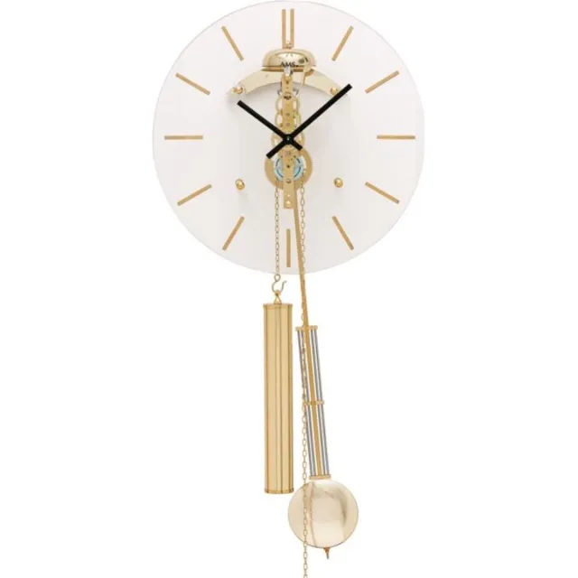 AMS 309 - Design skeletklok in een messing uitvoering wandklok mechanisch met slinger Goud