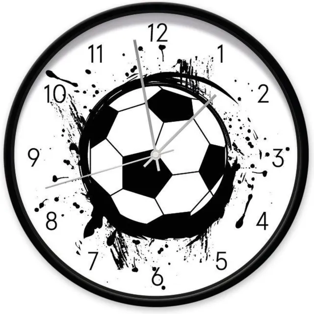 Dutch Sprinkles kinder klok Voetbal - 30 cm - wandklok + cijfers, zwart frame, geluidloos