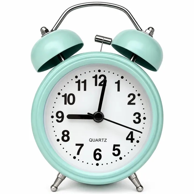 SWGOTA wekker - 3 inch met dubbele bel en zwarte wijzers - lichtgroene metalen behuizing - stil uurwerk - voeding met 1 AA-batterij
